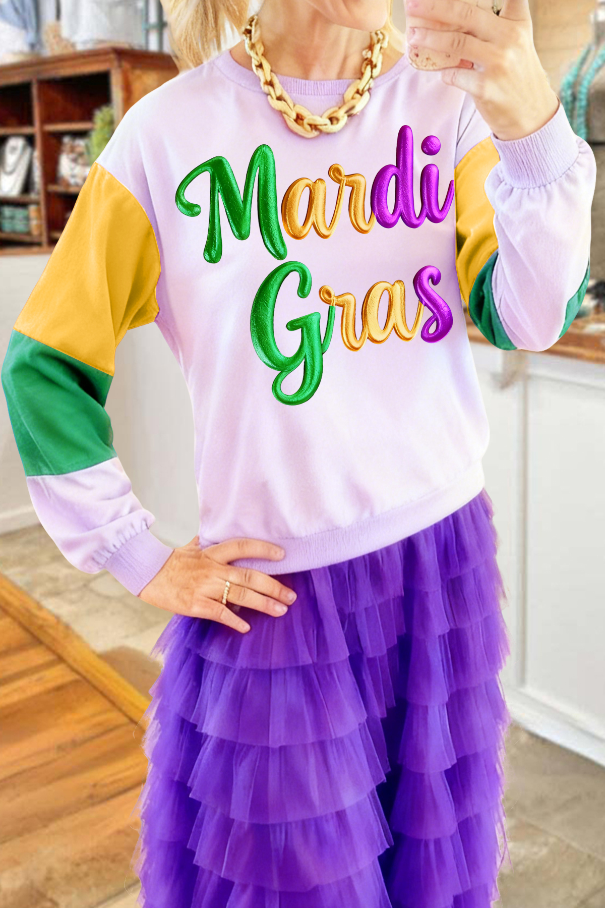 Mardi Gras Color Block Sweatshirt