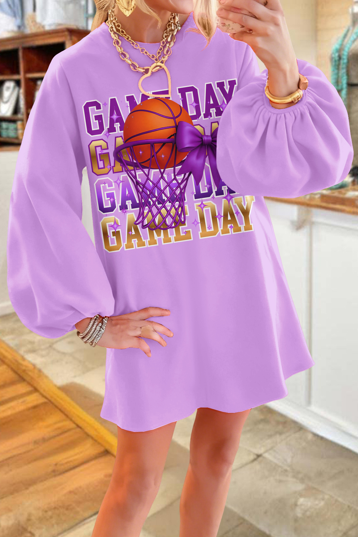 Basketball Game Day Bow Sweatshirt Dress
