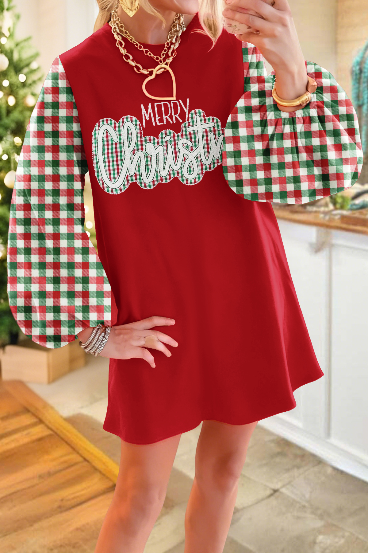 Merry Christmas Plaid Sweatshirt Dress