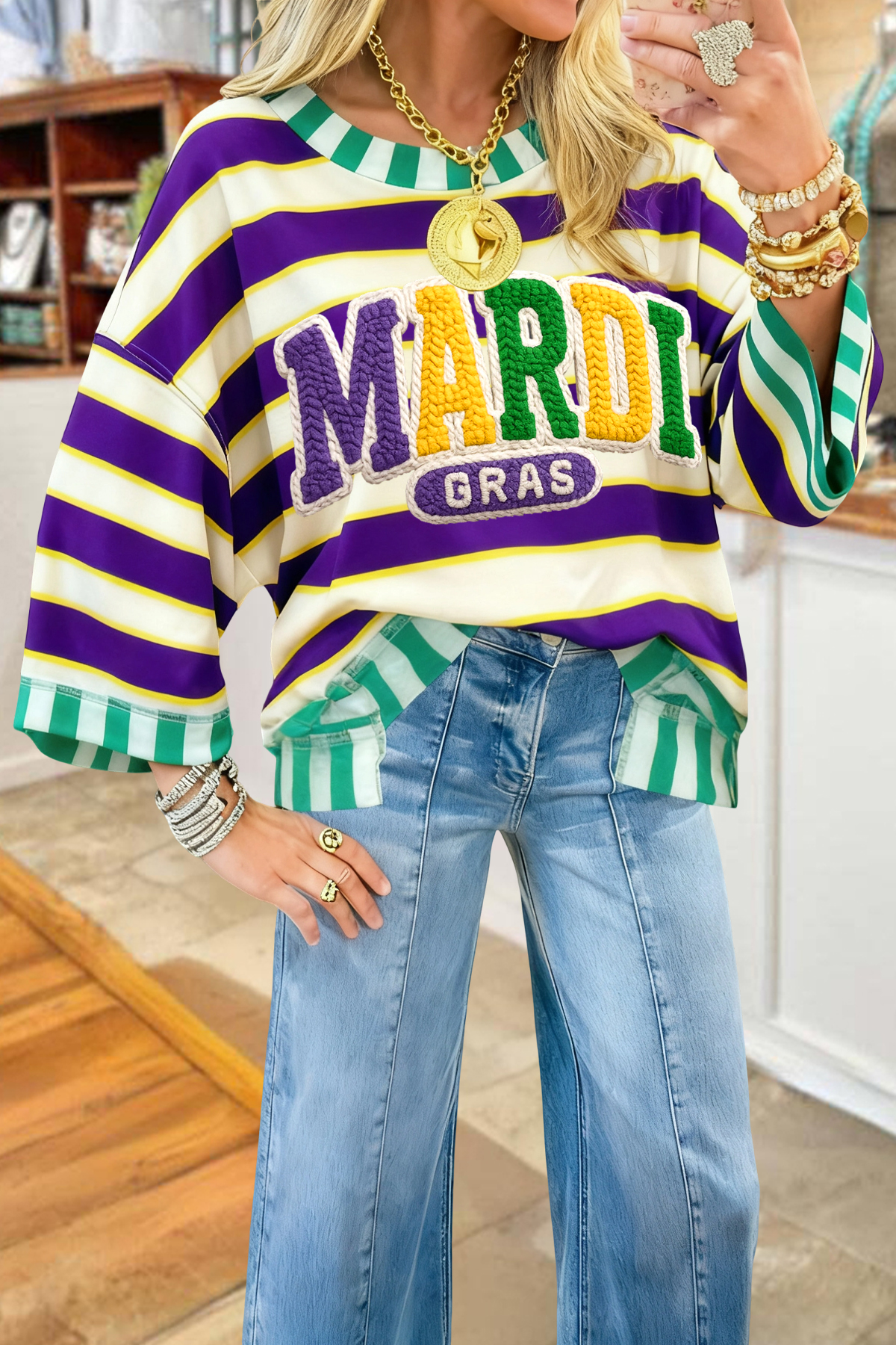 Mardi Gras Striped Sweatshirt