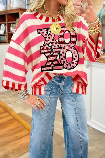 Valentine's Day XOXO Striped Sweatshirt