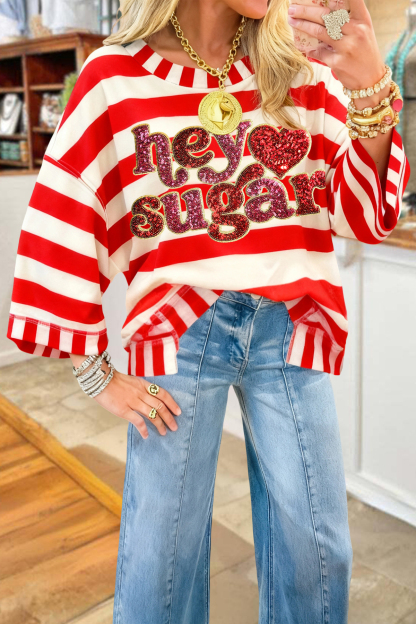 Valentine's Day Hey Sugar Striped Sweatshirt