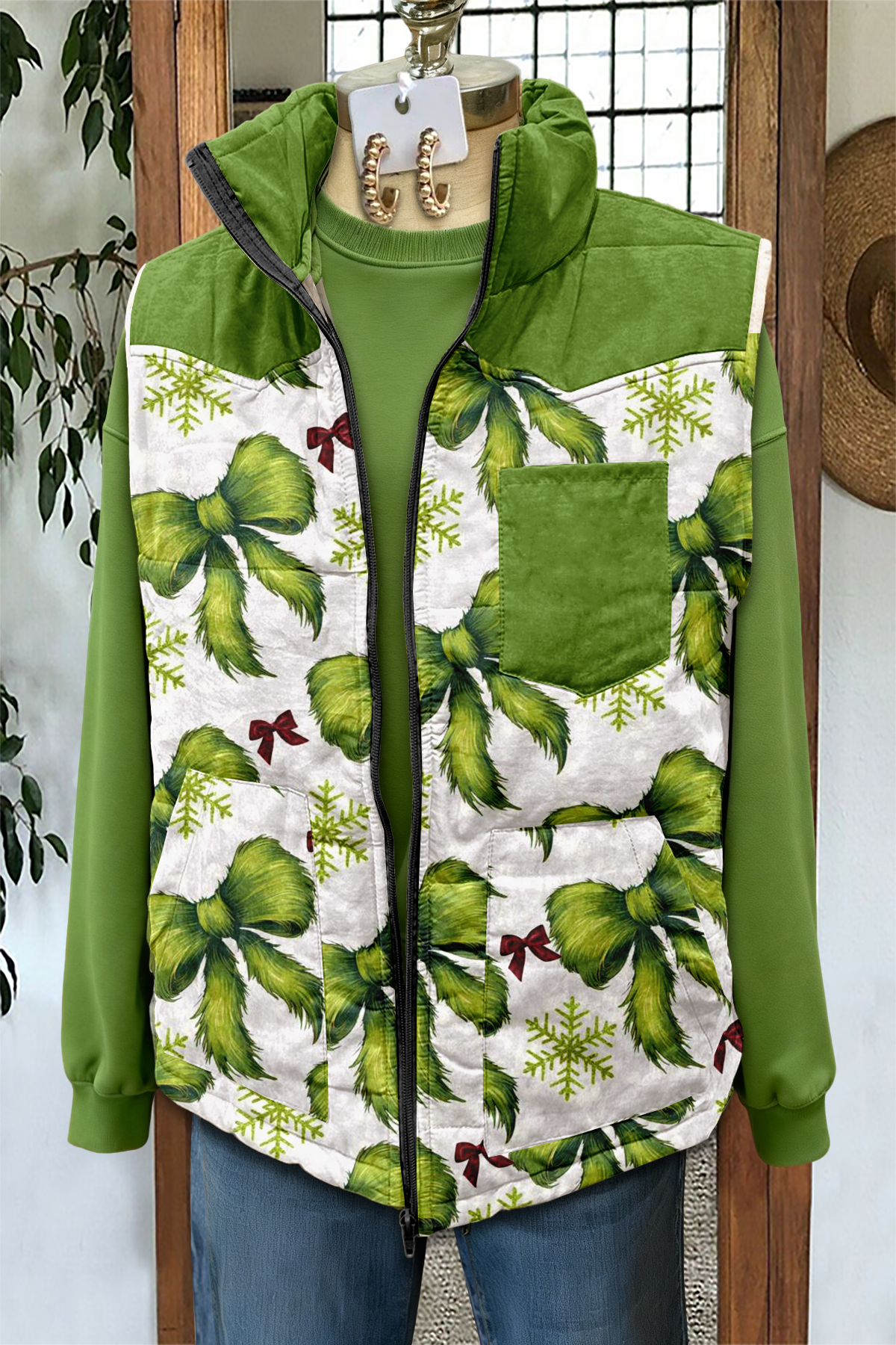 Christmas Bow Pocket Vest