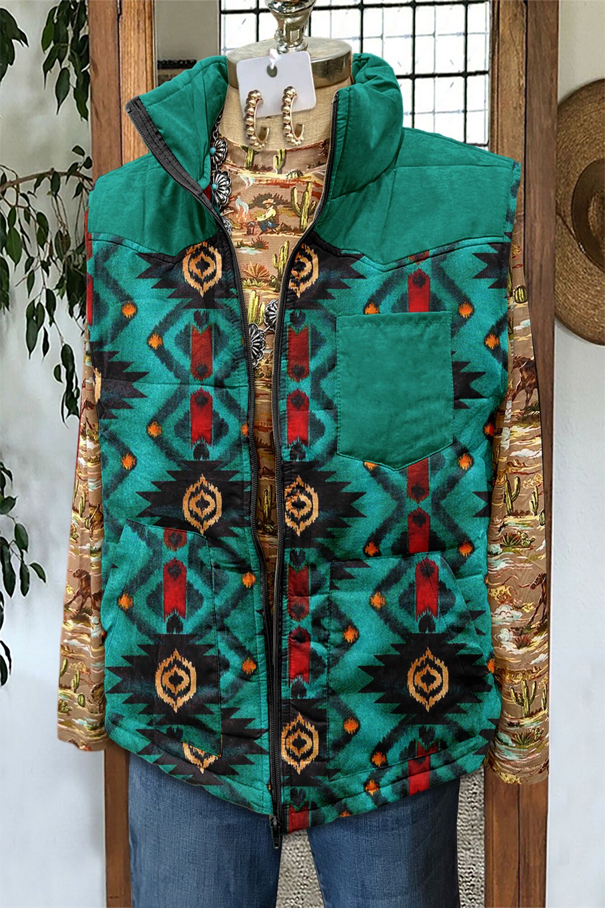 Western Aztec Pocket Vest