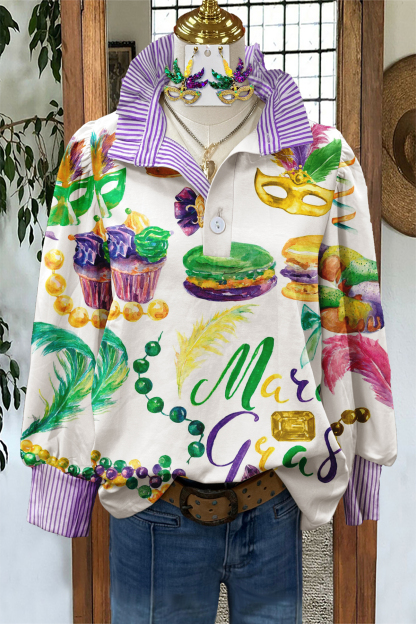 Mardi Gras Mask Striped Blouse