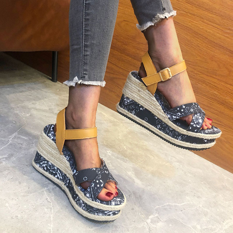 Wedge Hemp Straw Strap Sandals