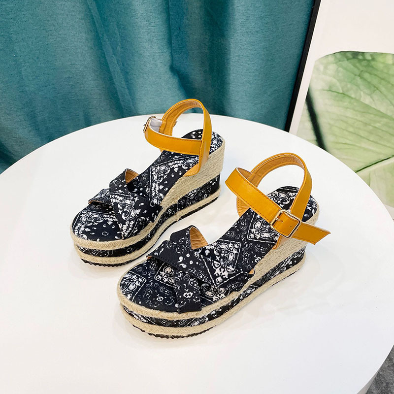 Wedge Hemp Straw Strap Sandals