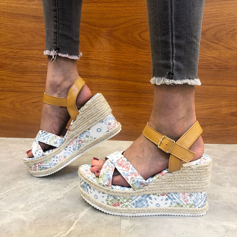 Wedge Hemp Straw Strap Sandals