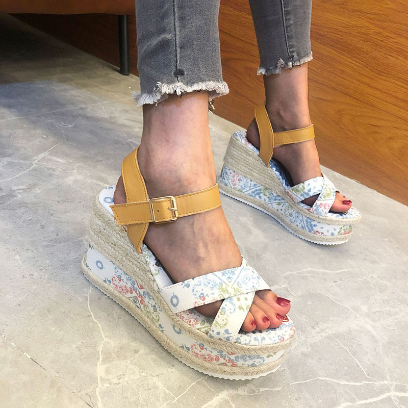 Wedge Hemp Straw Strap Sandals