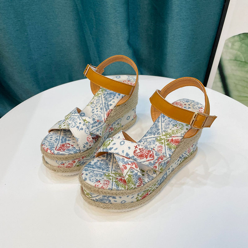 Wedge Hemp Straw Strap Sandals