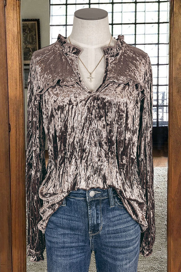 Ruffled Crinkled Velvet Top