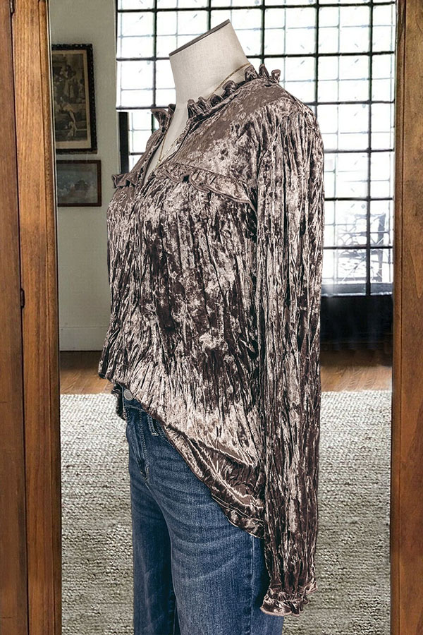 Ruffled Crinkled Velvet Top