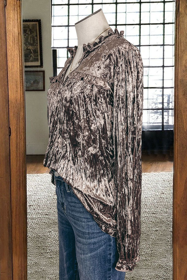 Ruffled Crinkled Velvet Top