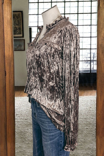 Ruffled Crinkled Velvet Top