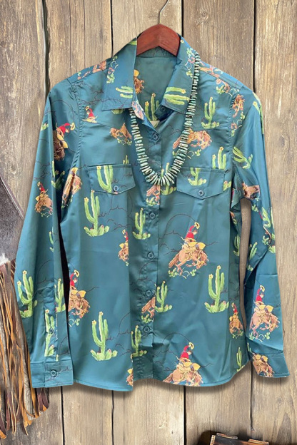 Bronc Horse Cactus Print Shirt