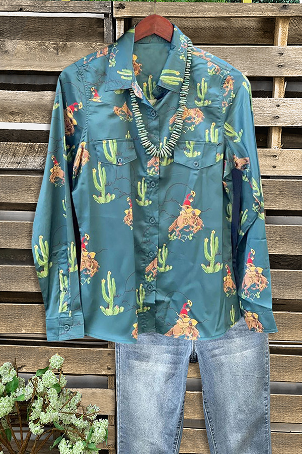 Bronc Horse Cactus Print Shirt