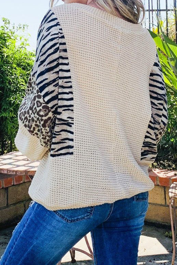 Colorblock Animal Print Waffle Top