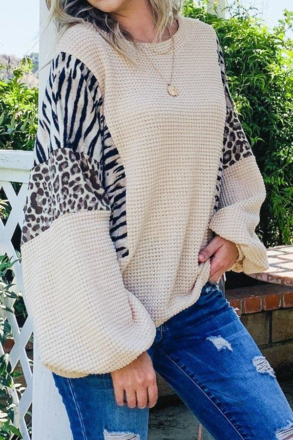 Colorblock Animal Print Waffle Top