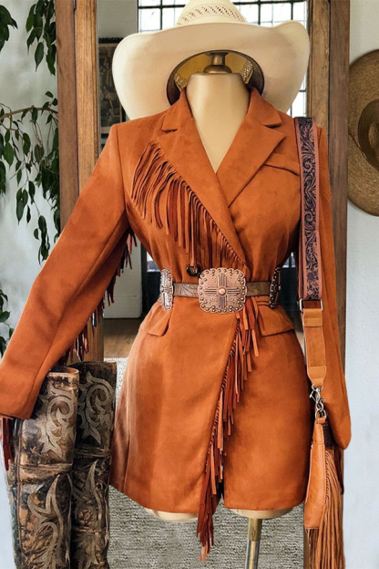 Retro Tassel Lapel Suit Dress