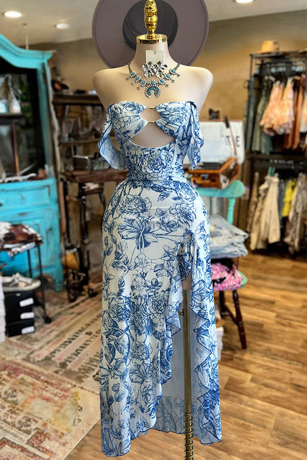 Women's dress | Pretty Floral Keyhole Cutout Midi Dress |ladyboutiquebd