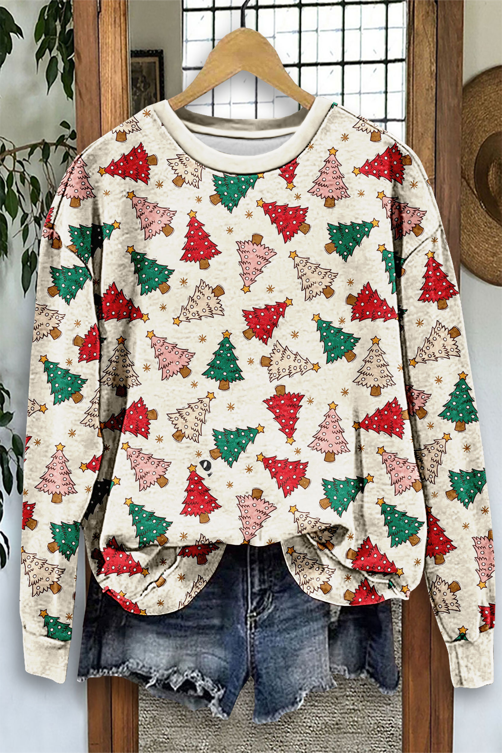 Christmas Trees Print Sweatshirt