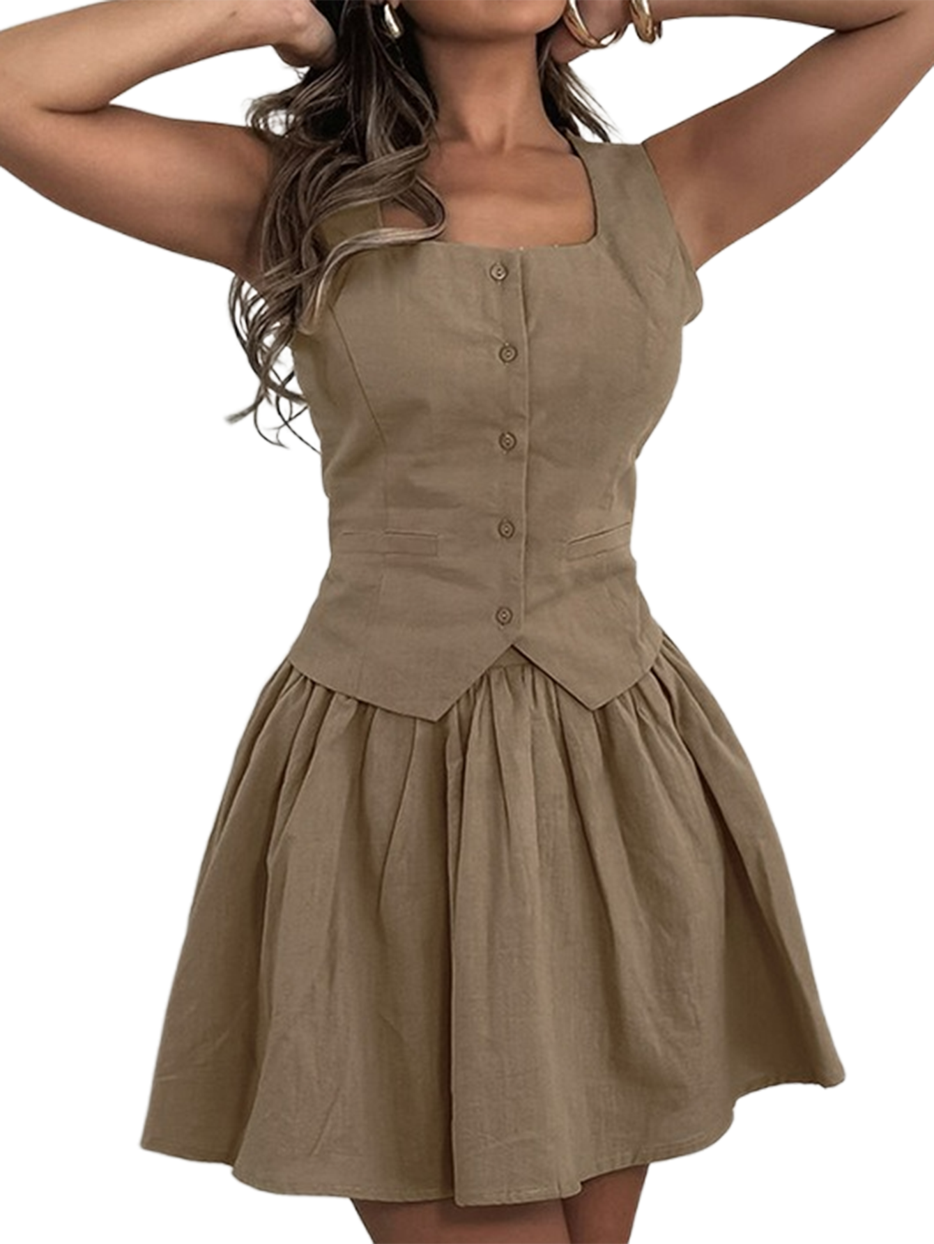 Cotton Vest Skirt Suit