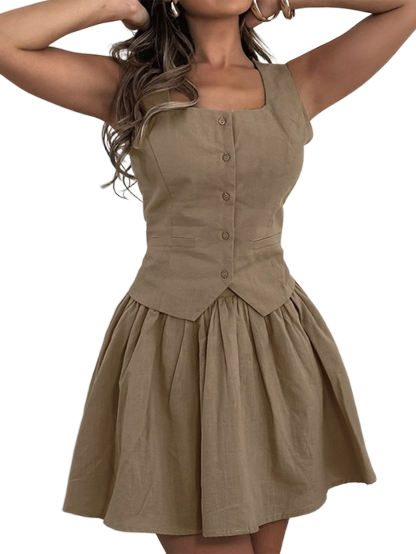 Cotton Vest Skirt Suit