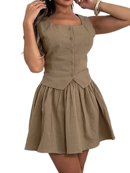 Cotton Vest Skirt Suit