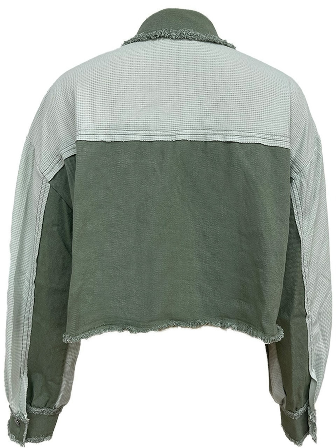 Waffle Panel Frayed Washed Denim Jacket