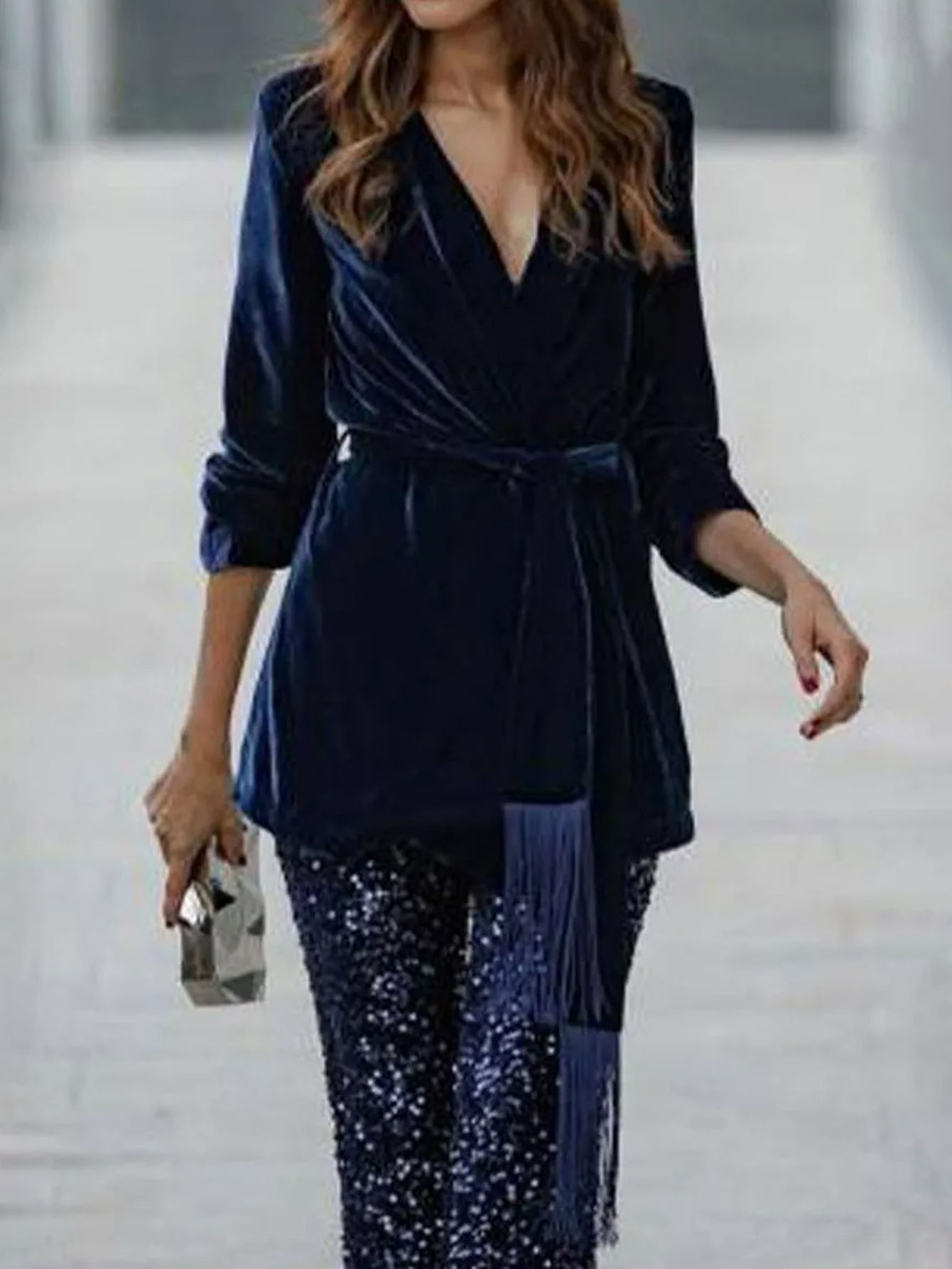 Elegant Fringe Velvet Lapel Tie Jacket