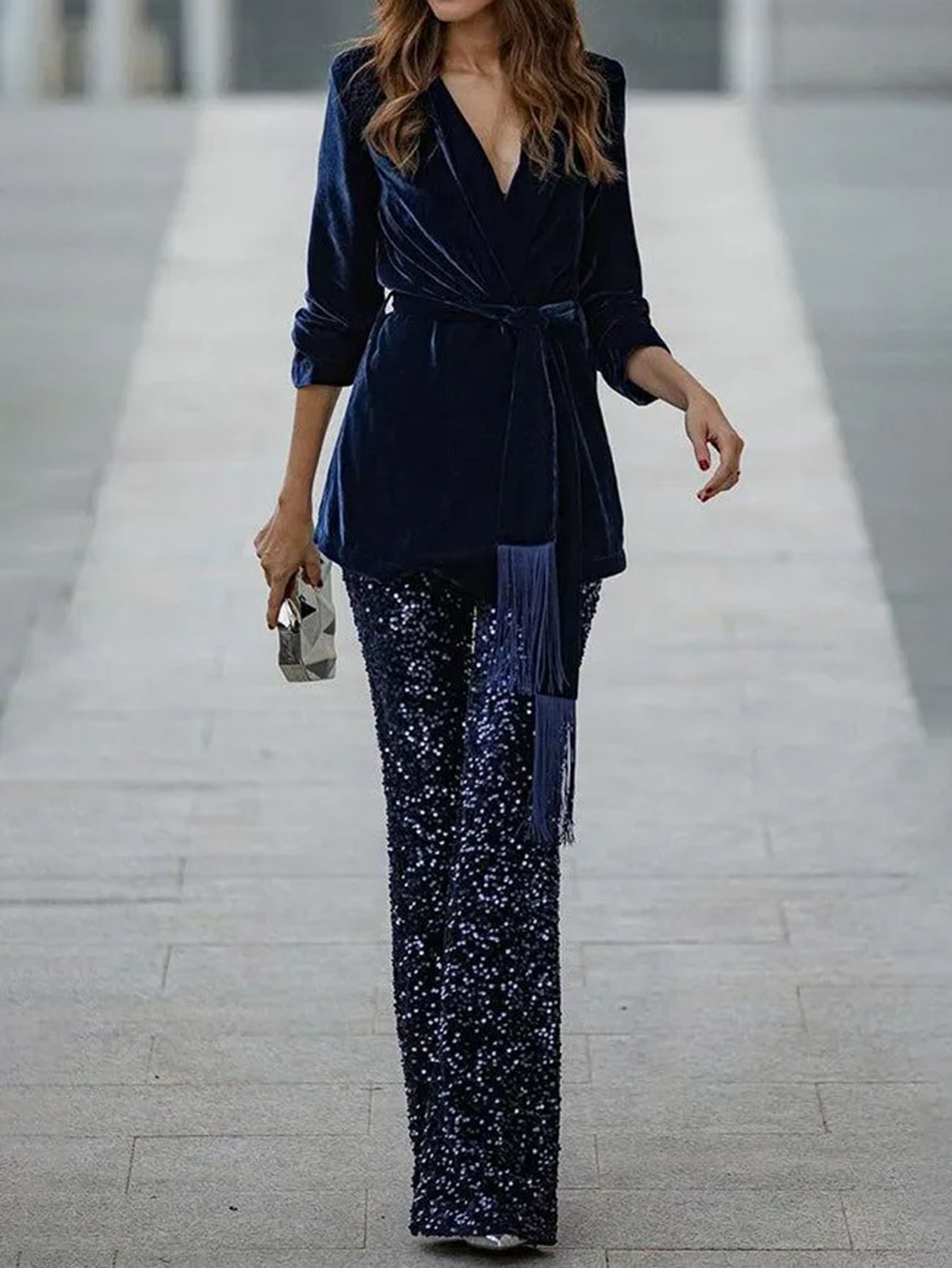 Elegant Fringe Velvet Lapel Tie Jacket