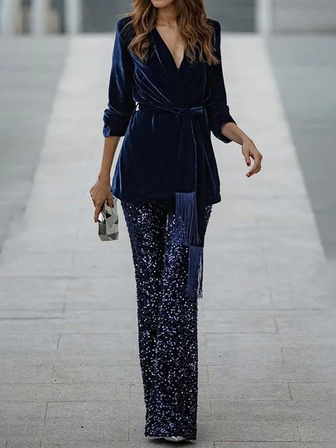 Elegant Fringe Velvet Lapel Tie Jacket