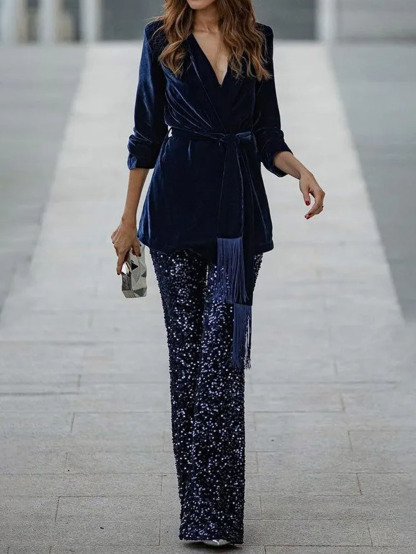 Elegant Fringe Velvet Lapel Tie Jacket