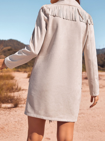 Fringed Zip-Up Faux Suede Jacket