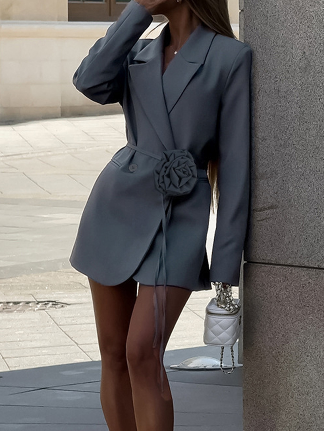 French 3D Flower Lace-Up Blazer