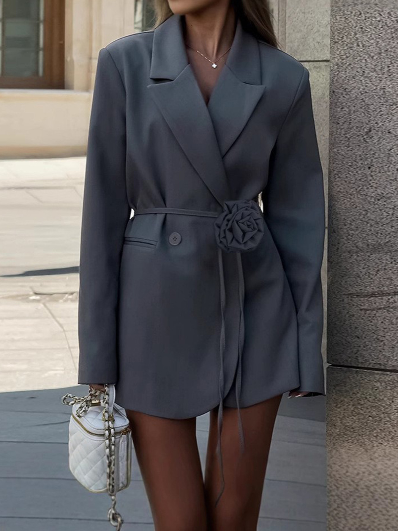 French 3D Flower Lace-Up Blazer