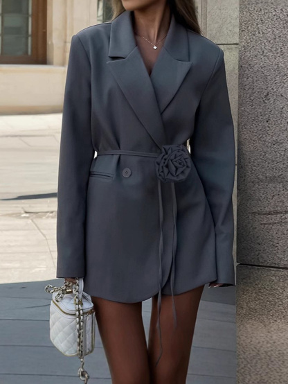 French 3D Flower Lace-Up Blazer