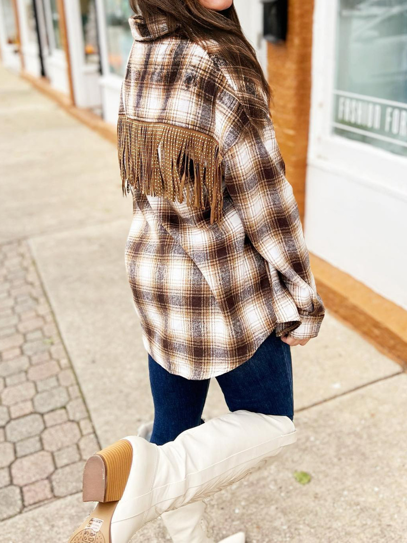Plaid Fringed Panel Jacket