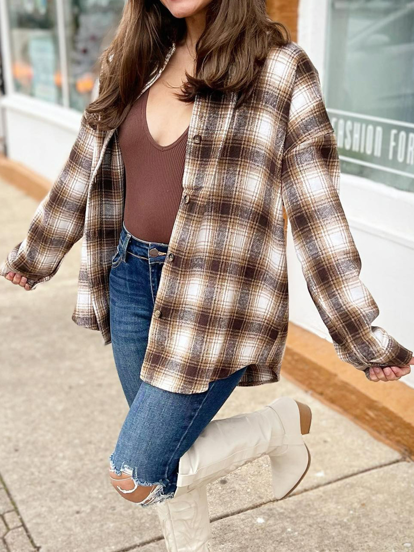 Plaid Fringed Panel Jacket