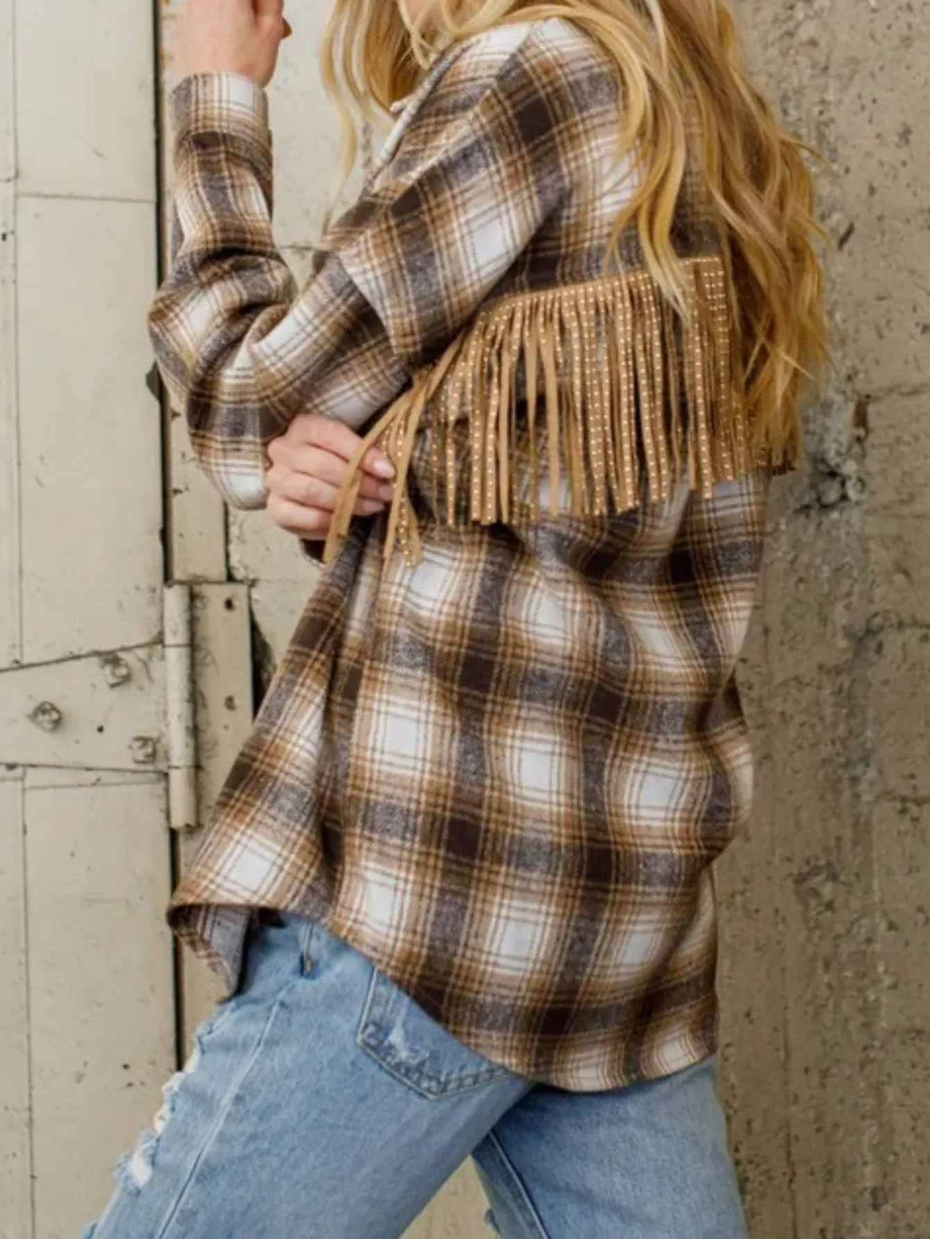 Plaid Fringed Panel Jacket