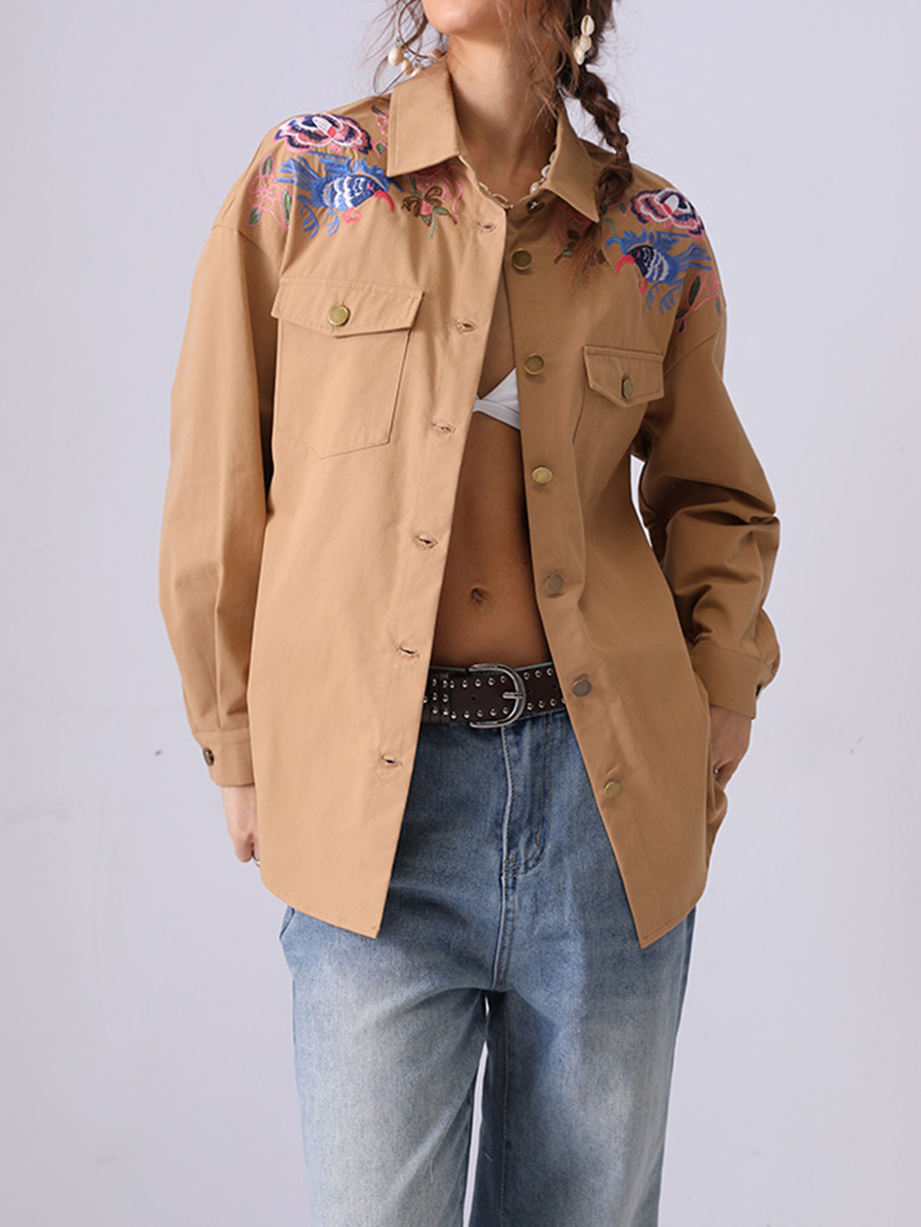 Floral Embroidered Cotton Jacket