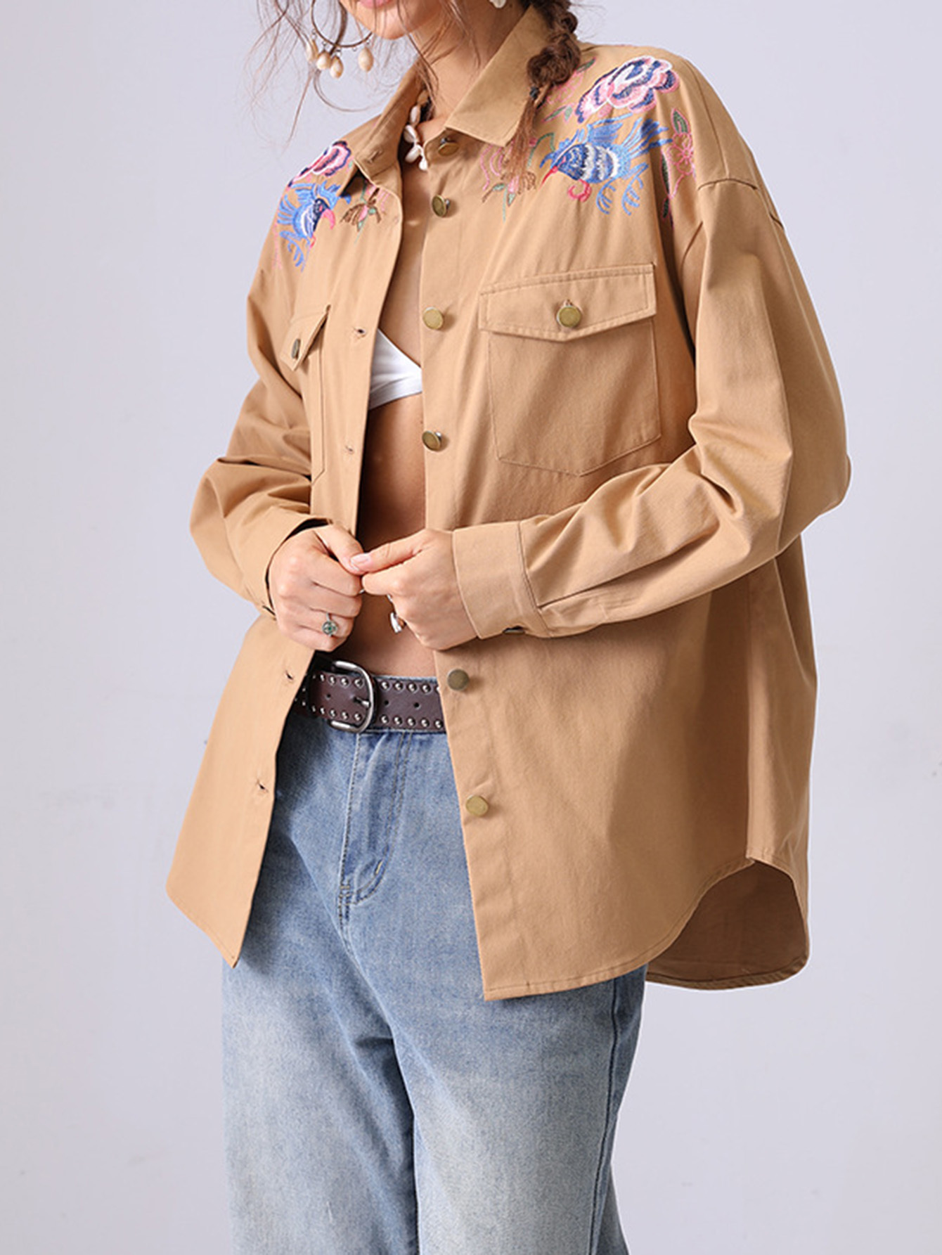 Floral Embroidered Cotton Jacket