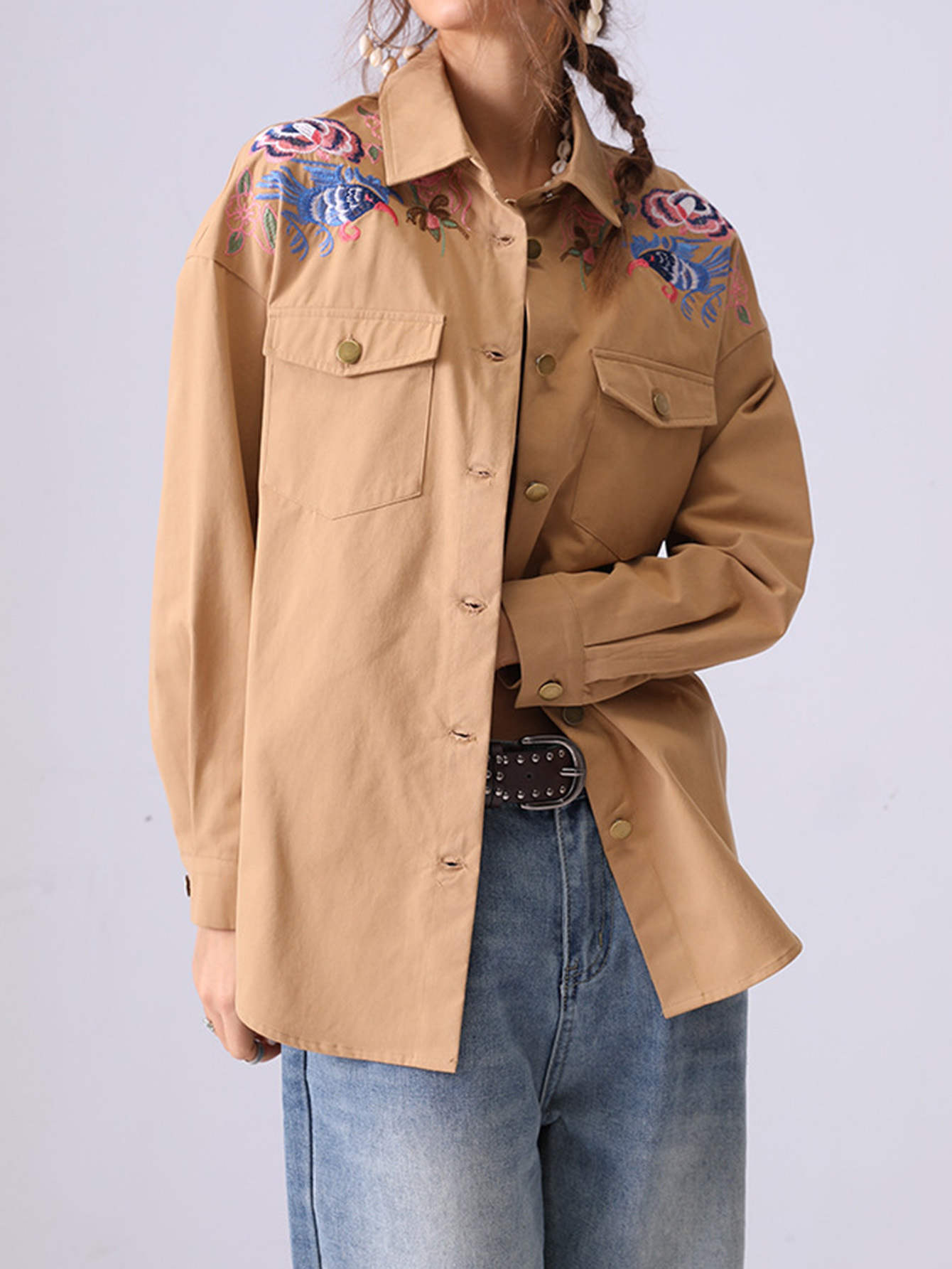 Floral Embroidered Cotton Jacket