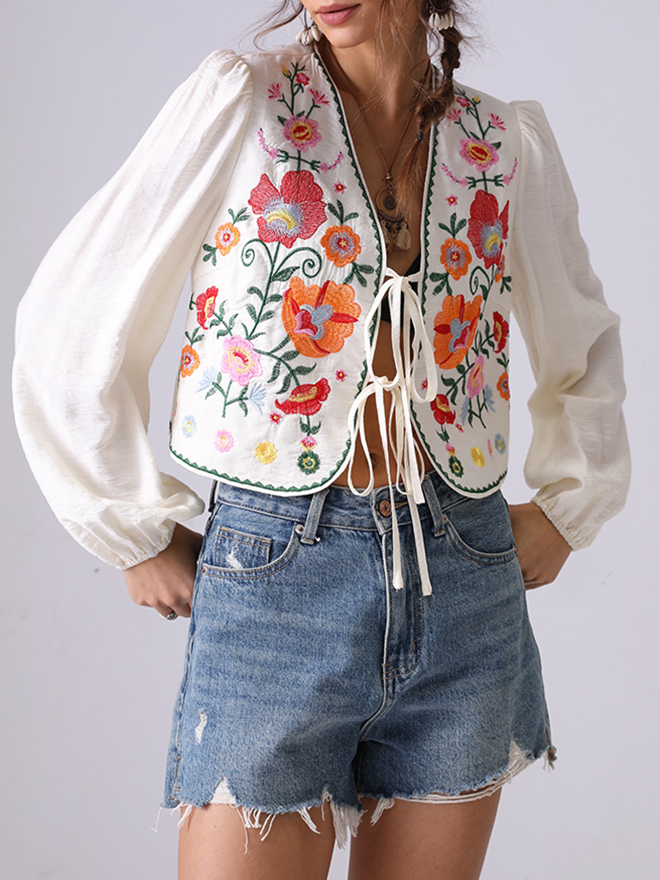 Women's blouse | Floral Embroidered Tie Blouse |ladyboutiquebd