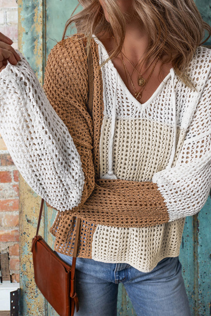 Colorblock Hollow V-Neck Sweater