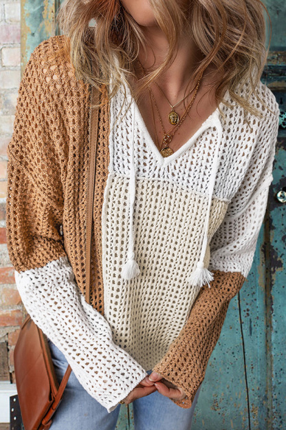 Colorblock Hollow V-Neck Sweater