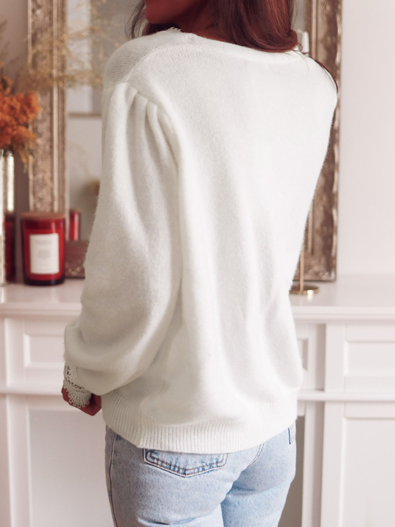 Lace Panel V-Neck Cardigan