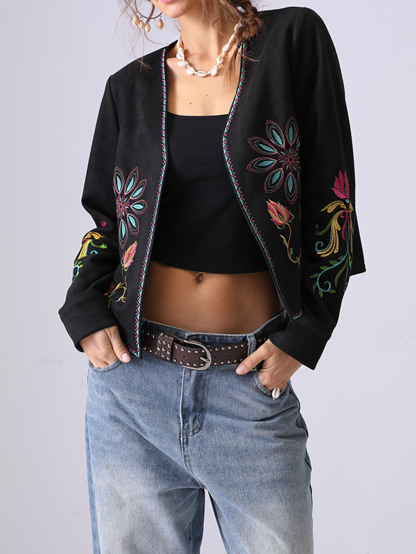 Floral Embroidered Suede Jacket