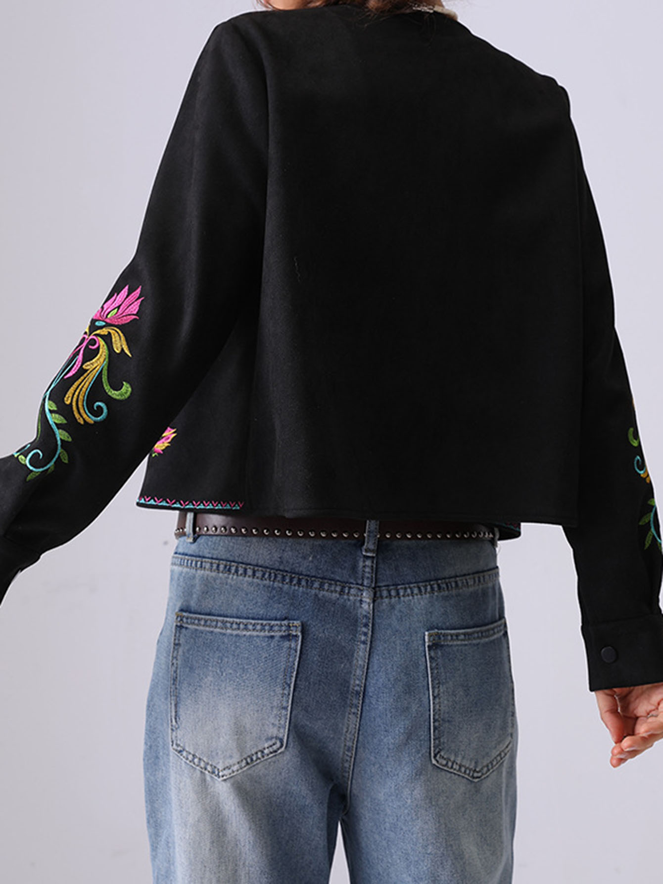 Floral Embroidered Suede Jacket