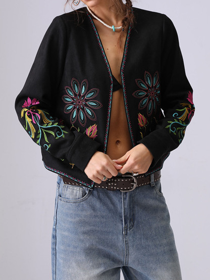 Floral Embroidered Suede Jacket